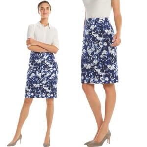MM Lafleur The Cobble Hill Floral Print Cotton Pencil Skirt Blue Navy White 10